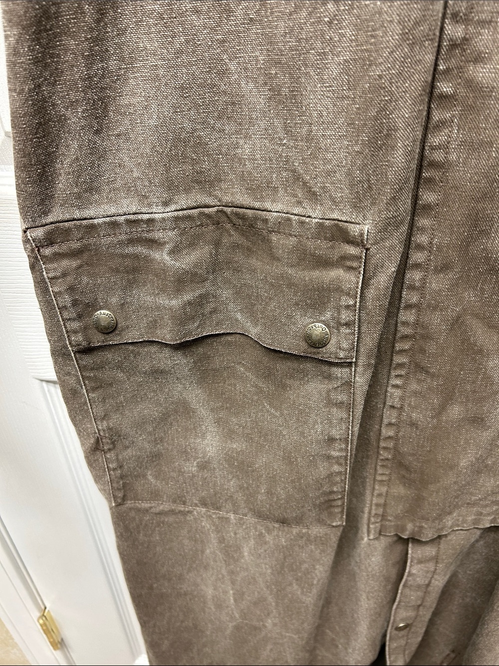 Vintage Australian Outback Duster Canvas Trench Coat Brown/Beige Snap Large - Picture 4 of 9